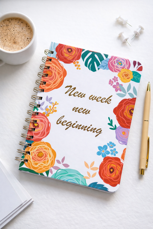 Weekly Planner - 52-Week Floral Spiral Notebook (A5) Undated