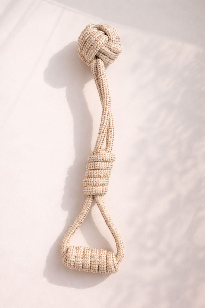 Natural Cotton Rope Dog Toy Set 4 – Long Knotted Tug & Monkey-Fist Ball Tug with Loop